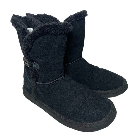 American Eagle Womens 9 Boots Black Suede Pull On Shearling Style Faux Fur Lined - Picture 4 of 8
